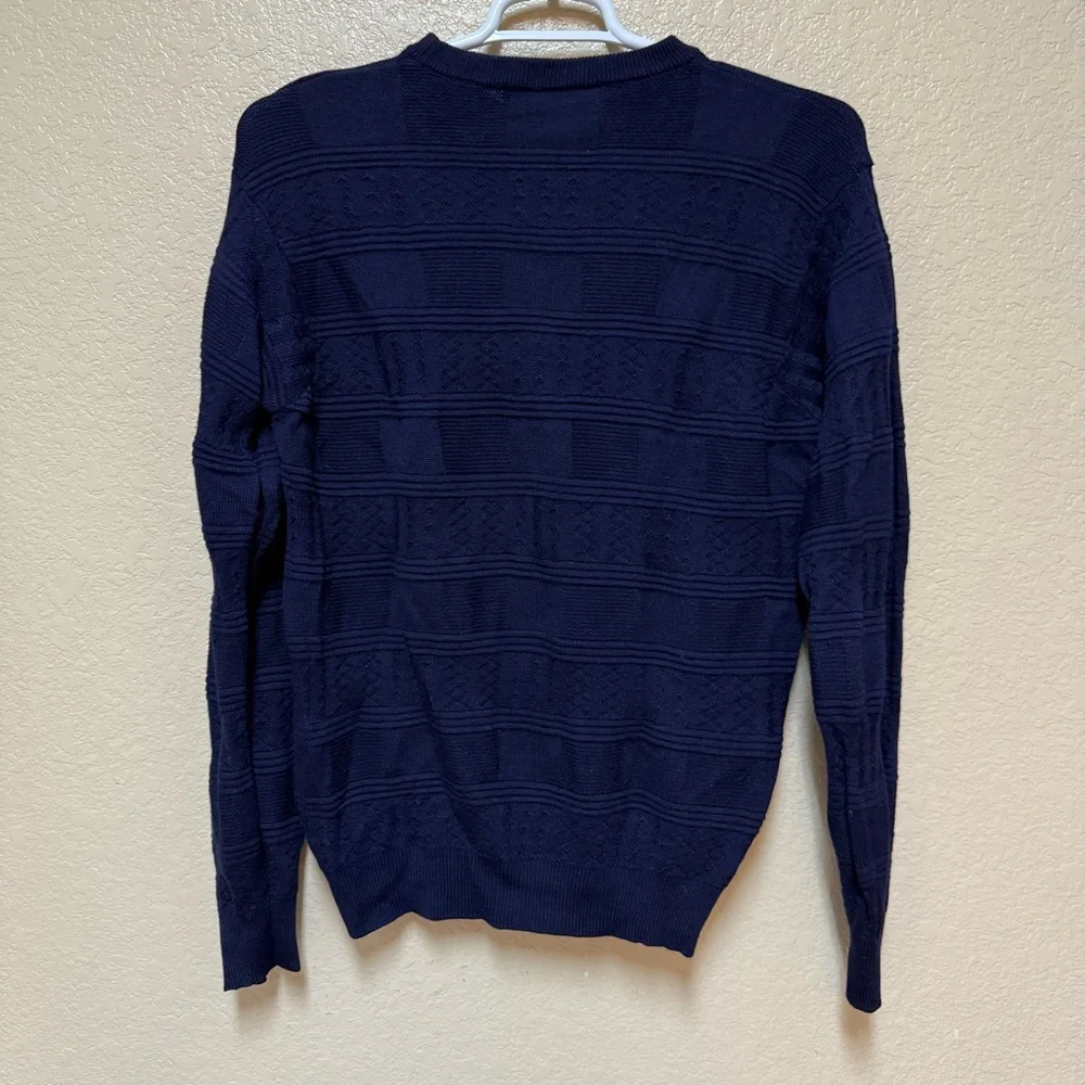 Giorgiolini Wool Blend Sweater Mens L Textured Navy Crew Italy - Picture 2 of 3